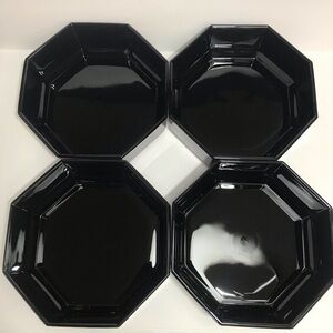 Vtg Arcoroc France Black Octime Octagonal Cereal Soup Bowls 5.5 Inches Set Of 4